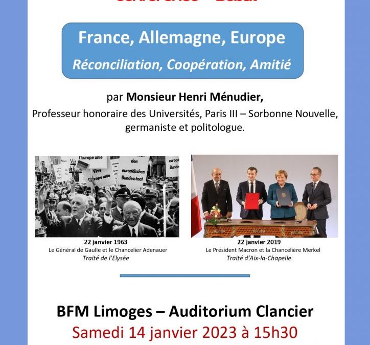 Conférence de l’ALIFRAL sur le « 60ème anniversaire du traité de l’Elysée » – 14 janvier 2023 – Limoges
