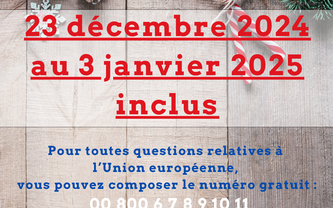 Fermeture du 23 décembre 2024 au 3 janvier 2025 inclus
