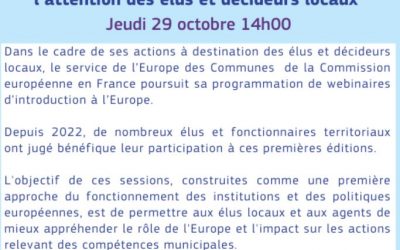 Webinaire d’introduction à l’Europe à l’attention des élus et décideurs locaux et échanges avec les services de la Commission européenne