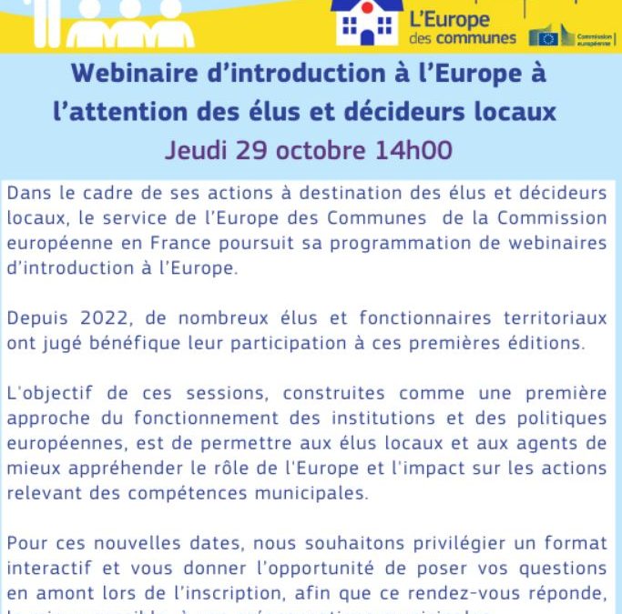 Webinaire d’introduction à l’Europe à l’attention des élus et décideurs locaux et échanges avec les services de la Commission européenne